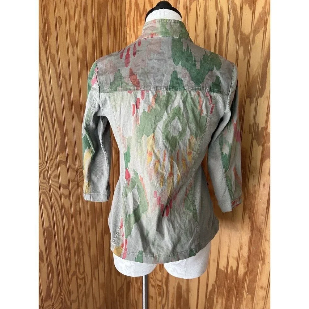Chico's Zenergy Womens full Zip Green Watercolor‎ Light Jacket Size 00